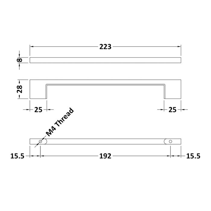 Dezine Slimline Square Handle, Chrome, 192mm Centres