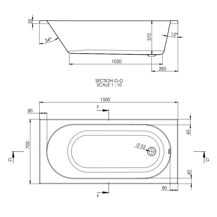 Dezine Lagan 1700 x 700mm Bath with Rectangular Screen