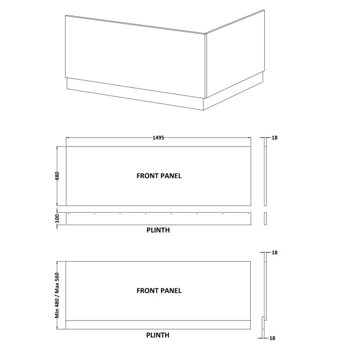 Dezine Duddon 1500 x 700mm Bath with Radius Matt Black Screen