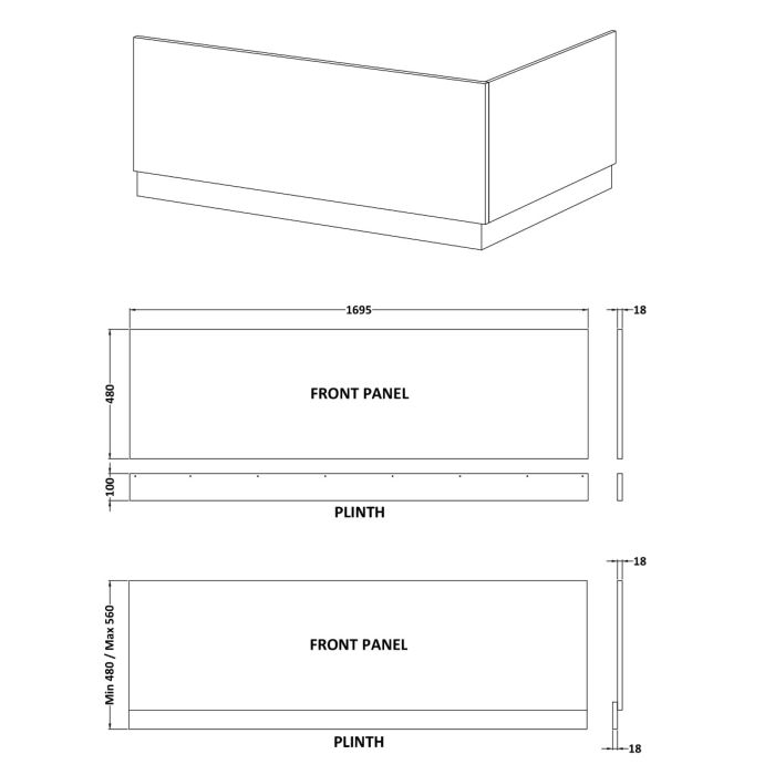 Dezine Light Gloss Grey 1700mm Bath Panel with Plinth