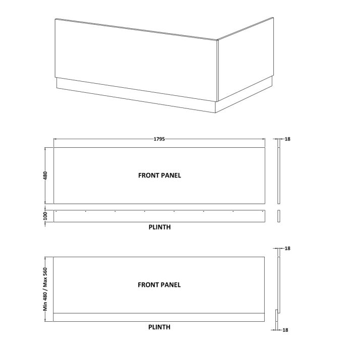 Dezine Chew Grey 1800mm Bath Panel with Plinth