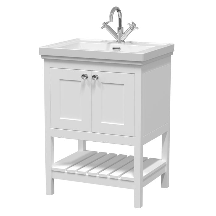 Dezine Forth 600mm Pure White 1 Tap Hole Floorstanding Vanity Unit