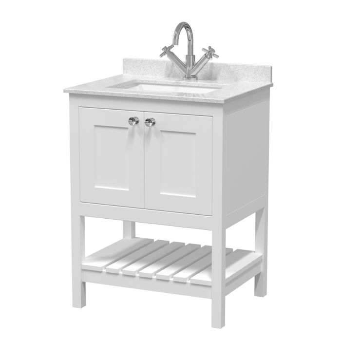 Dezine Forth 600mm Pure White 1 Tap Hole Floorstanding Vanity Unit with Marble Top