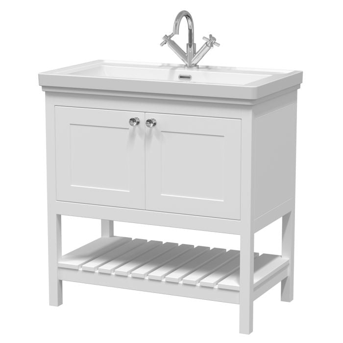 Dezine Forth 800mm Pure White 1 Tap Hole Floorstanding Vanity Unit