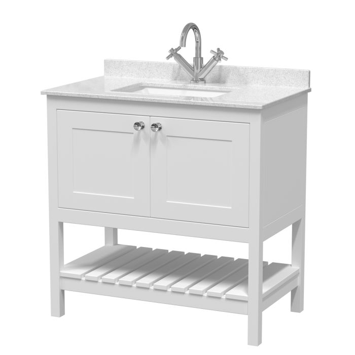 Dezine Forth 800mm Pure White 1 Tap Hole Floorstanding Vanity Unit with Marble Top