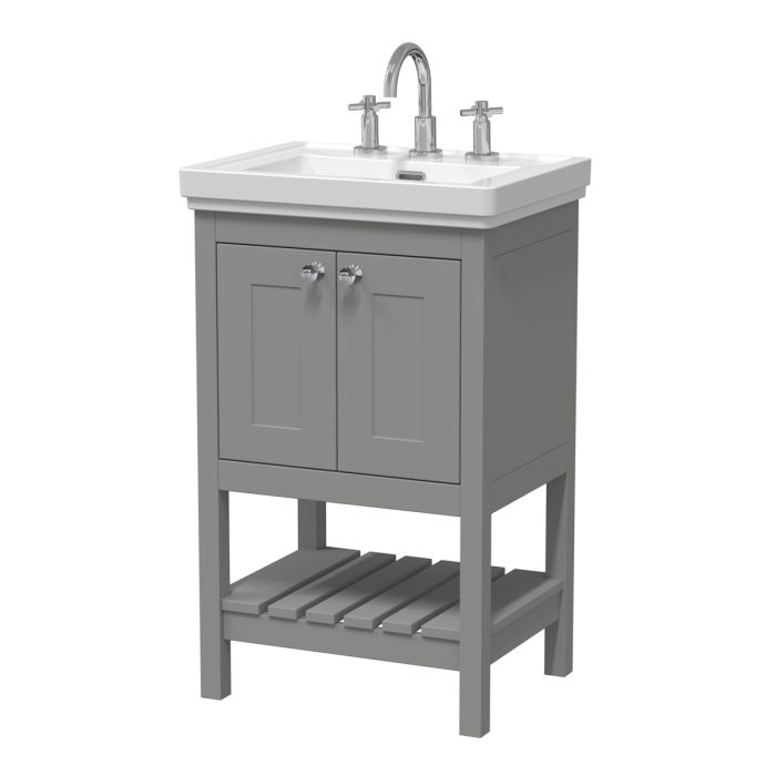 Dezine Forth 500mm Cool Grey 3 Tap Hole Floorstanding Vanity Unit