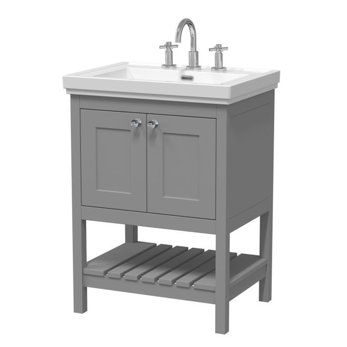 Dezine Forth 600mm Cool Grey 3 Tap Hole Floorstanding Vanity Unit