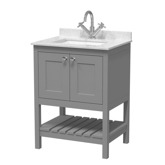 Dezine Forth 600mm Cool Grey 1 Tap Hole Floorstanding Vanity Unit with Marble Top