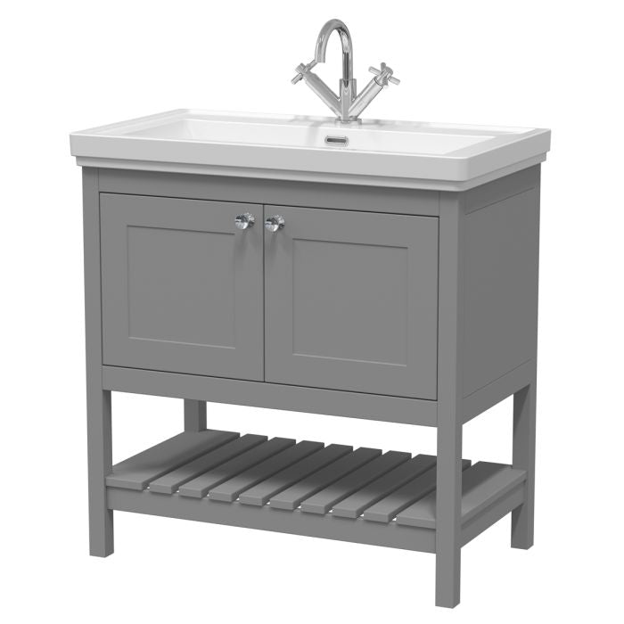 Dezine Forth 800mm Cool Grey 1 Tap Hole Floorstanding Vanity Unit