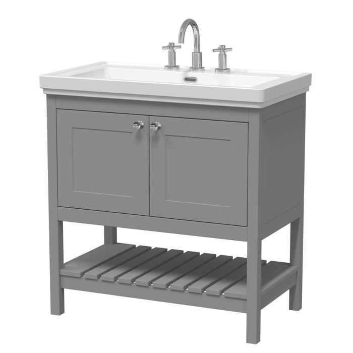 Dezine Forth 800mm Cool Grey 3 Tap Hole Floorstanding Vanity Unit