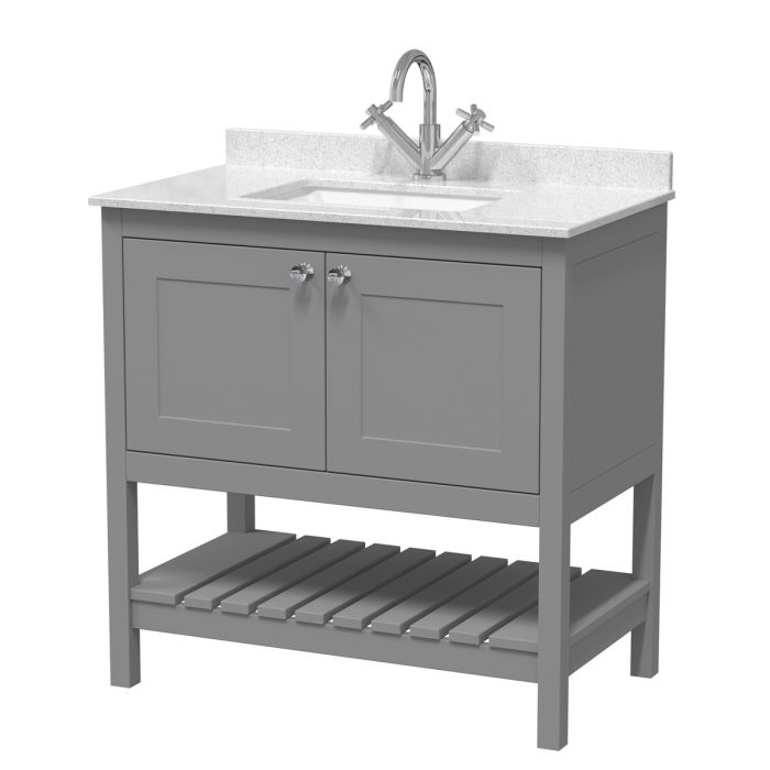 Dezine Forth 800mm Cool Grey 1 Tap Hole Floorstanding Vanity Unit with Marble Top