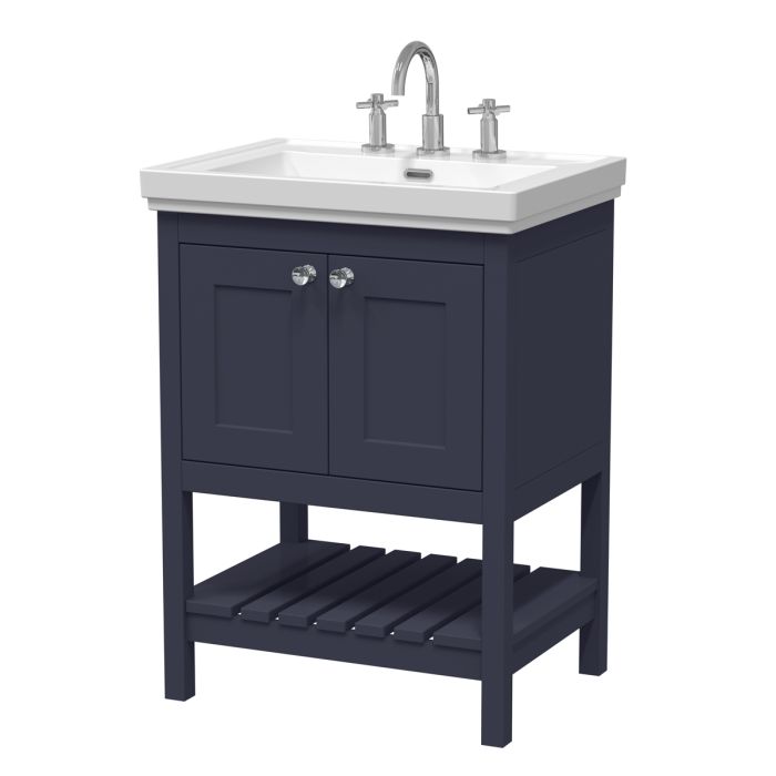 Dezine Forth 600mm Indigo Blue 3 Tap Hole Floorstanding Vanity Unit