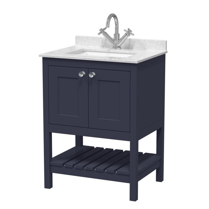 Dezine Forth 600mm Indigo Blue 1 Tap Hole Floorstanding Vanity Unit with Marble Top