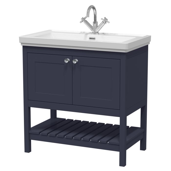 Dezine Forth 800mm Indigo Blue 1 Tap Hole Floorstanding Vanity Unit