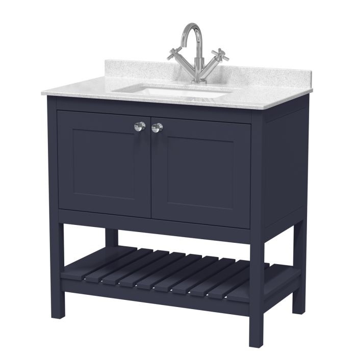 Dezine Forth 800mm Indigo Blue 1 Tap Hole Floorstanding Vanity Unit with Marble Top