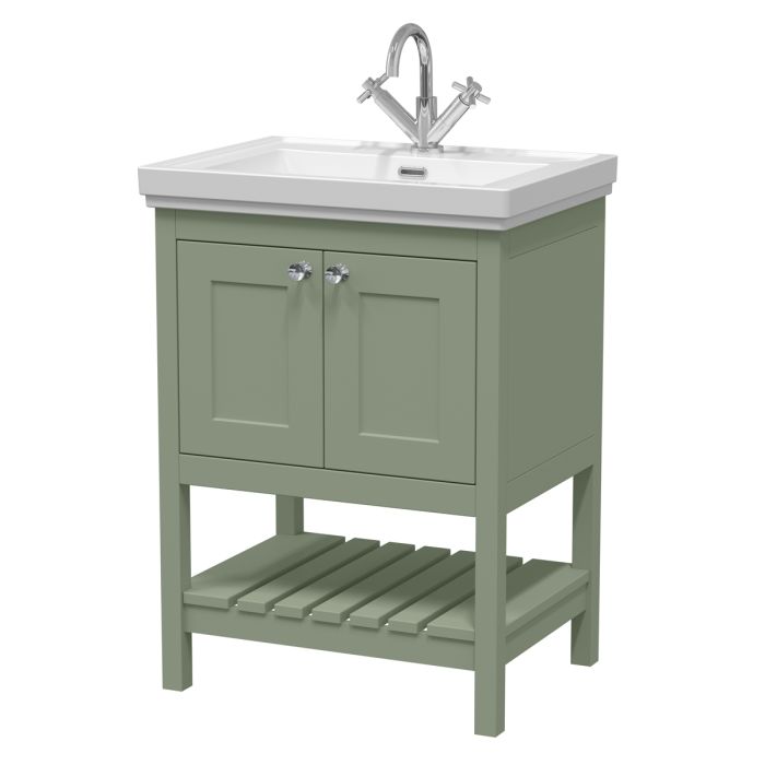 Dezine Forth 600mm Han Green 1 Tap Hole Floorstanding Vanity Unit