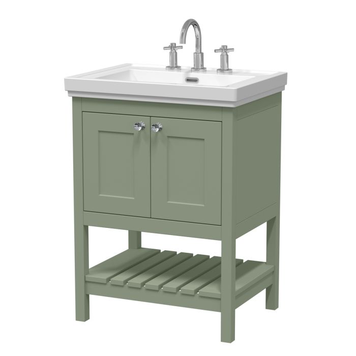 Dezine Forth 600mm Han Green 3 Tap Hole Floorstanding Vanity Unit