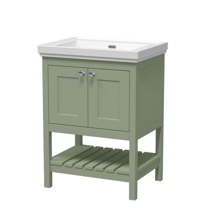 Dezine Forth 600mm Han Green 0 Tap Hole Floorstanding Vanity Unit