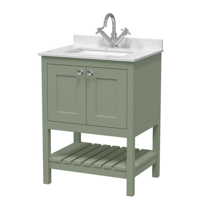 Dezine Forth 600mm Han Green 1 Tap Hole Floorstanding Vanity Unit with Marble Top