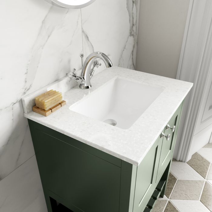 Dezine Forth 600mm Han Green 1 Tap Hole Floorstanding Vanity Unit with Marble Top