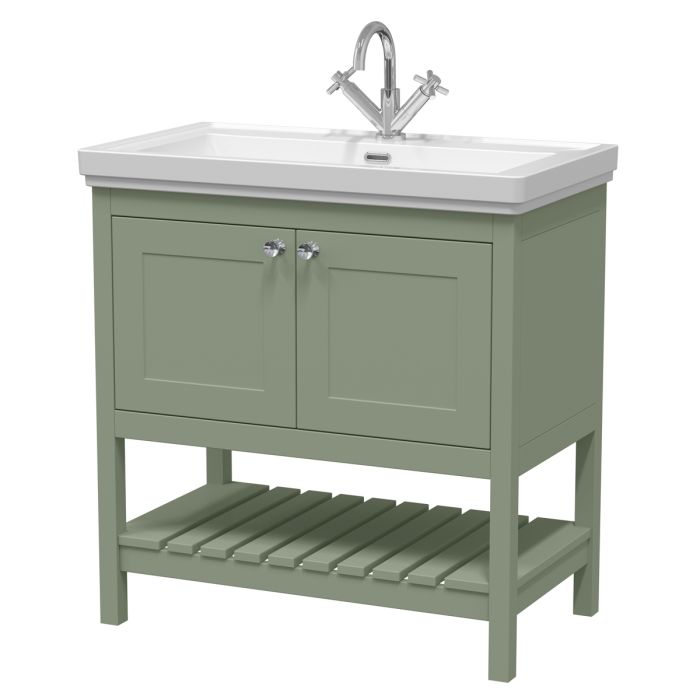 Dezine Forth 800mm Han Green 1 Tap Hole Floorstanding Vanity Unit