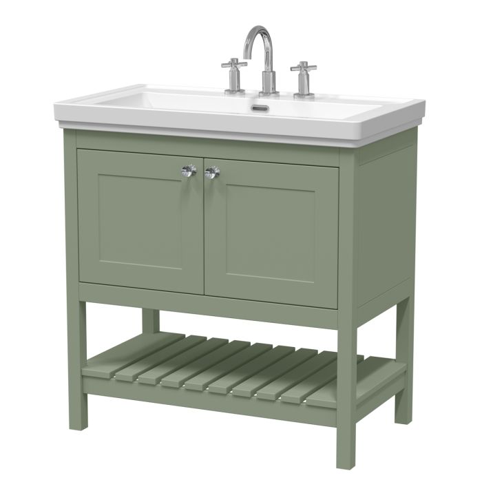 Dezine Forth 800mm Han Green 3 Tap Hole Floorstanding Vanity Unit