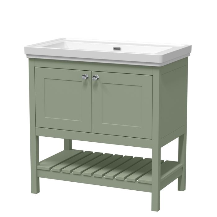 Dezine Forth 800mm Han Green 0 Tap Hole Floorstanding Vanity Unit