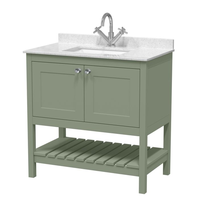 Dezine Forth 800mm Han Green 1 Tap Hole Floorstanding Vanity Unit with Marble Top