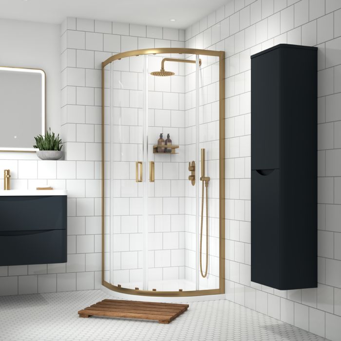 Dezine 6mm, 900x900mm Brushed Brass Quadrant Shower Enclosure