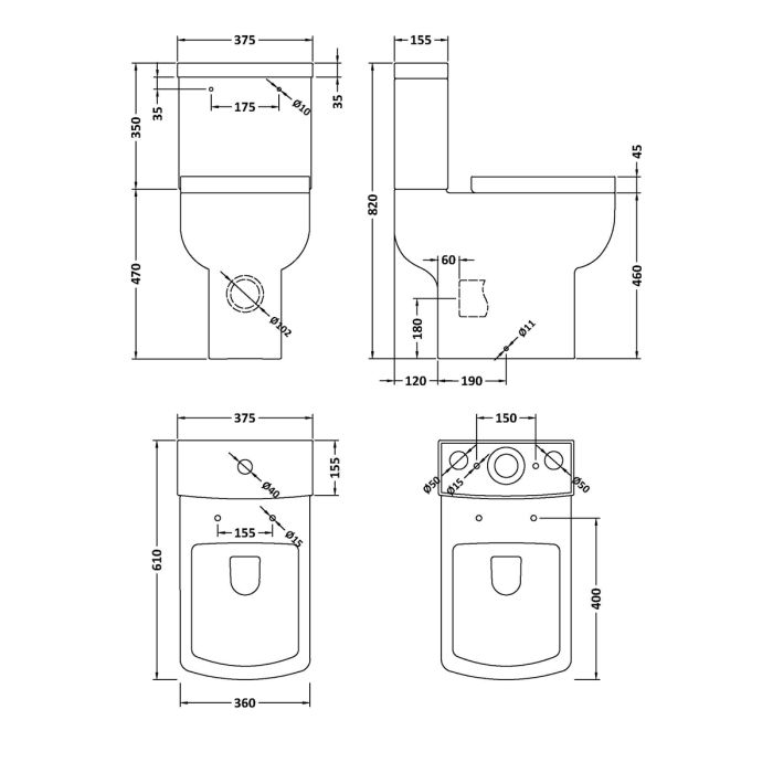 Dezine Coquet Comfort Height Close Coupled Toilet with Soft Close Seat