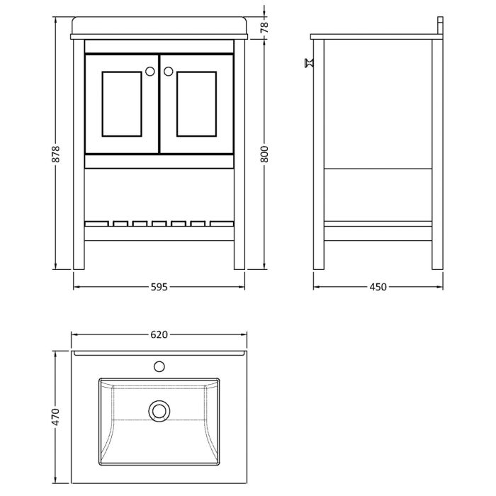 Dezine Forth 600mm Pure White 1 Tap Hole Floorstanding Vanity Unit with Marble Top