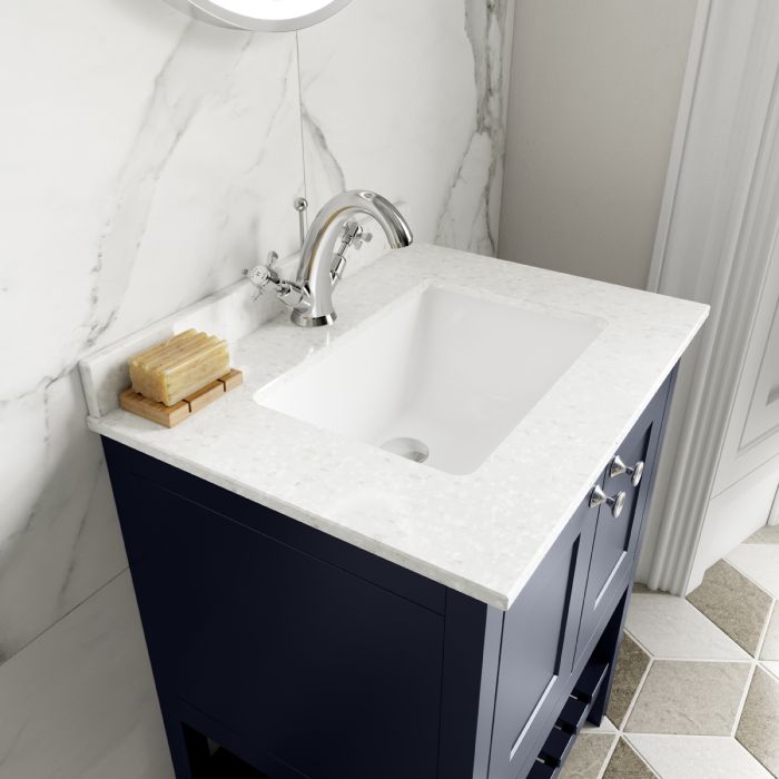 Dezine Forth 600mm Indigo Blue 1 Tap Hole Floorstanding Vanity Unit with Marble Top