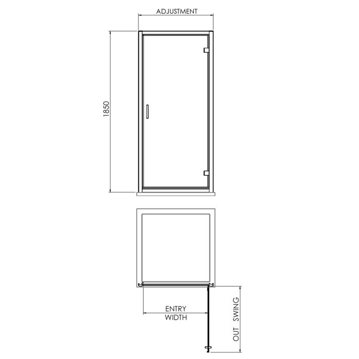 Dezine 6mm 700mm Brushed Brass Hinged Shower Door