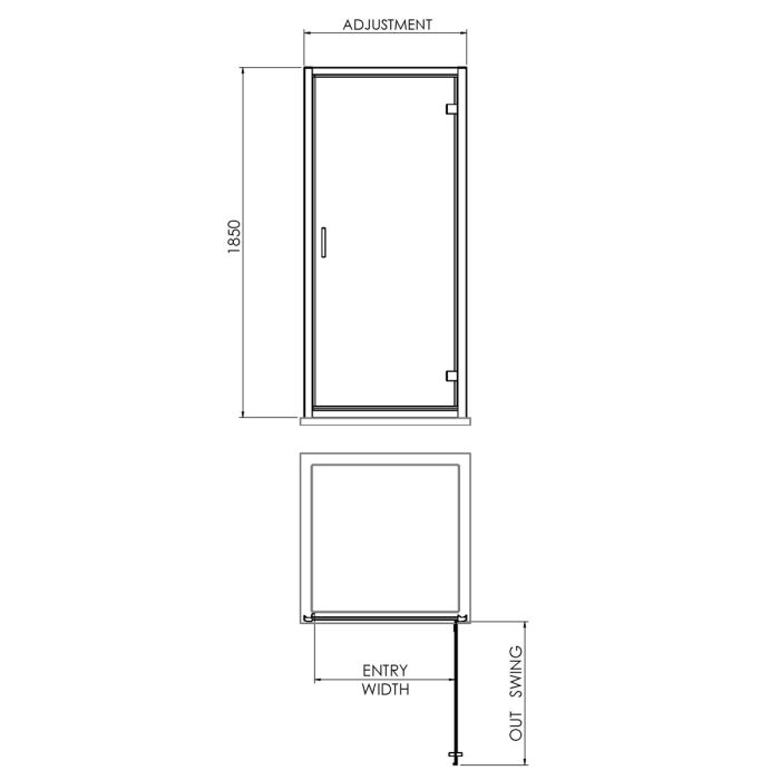 Dezine 6mm 760mm Brushed Brass Hinged Shower Door