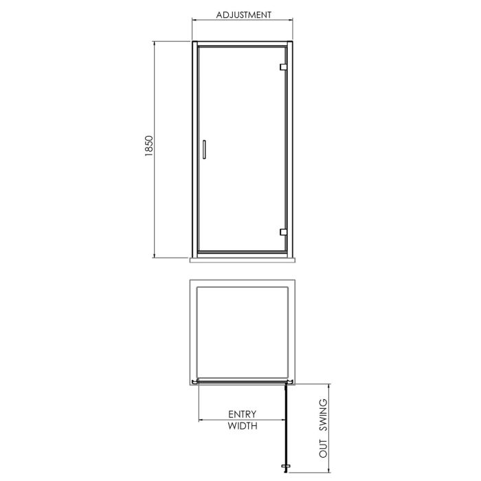 Dezine 6mm 800mm Brushed Brass Hinged Shower Door