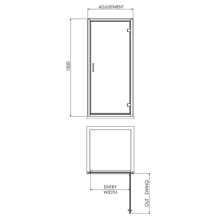 Dezine 6mm 900mm Brushed Brass Hinged Shower Door