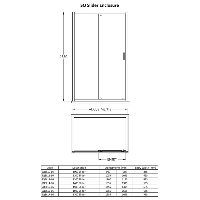 Dezine 6mm 1000mm Brushed Brass Sliding Shower Door