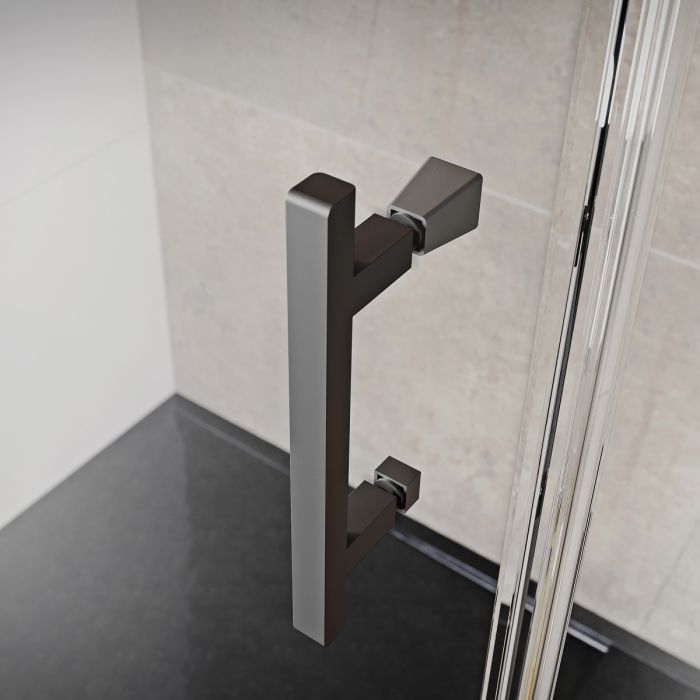 Dezine Pro 8 Black 760 x 800mm Frameless 8mm Bi-Fold Door Rectangular Shower Enclosure