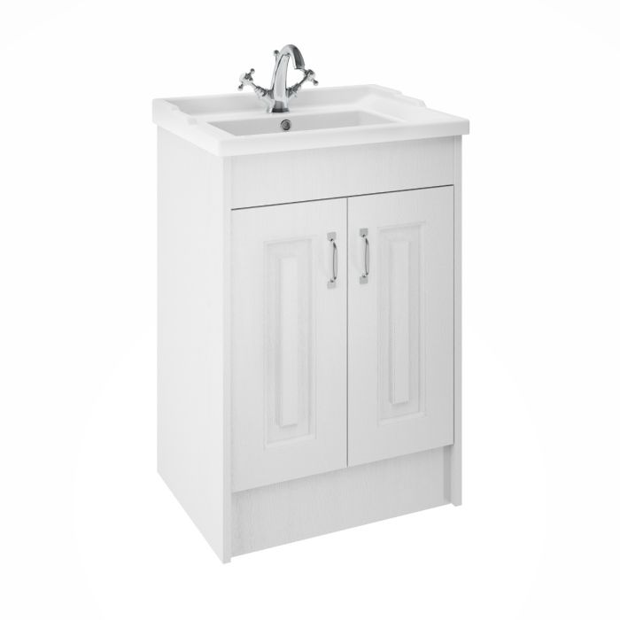 Dezine Greta 600mm White Floor Standing Vanity Unit