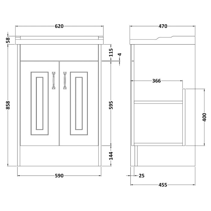 Dezine Greta 600mm White Floor Standing Vanity Unit