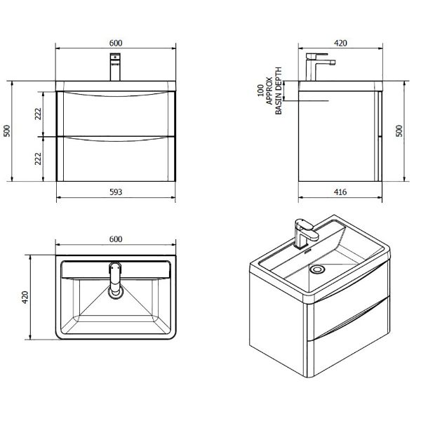 Dezine Cam 600mm Gloss White Stort Hung Vanity Unit