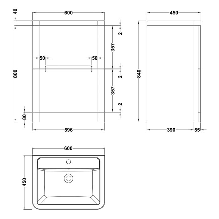 Dezine Nairn 600mm Satin Grey Floorstanding Vanity Unit