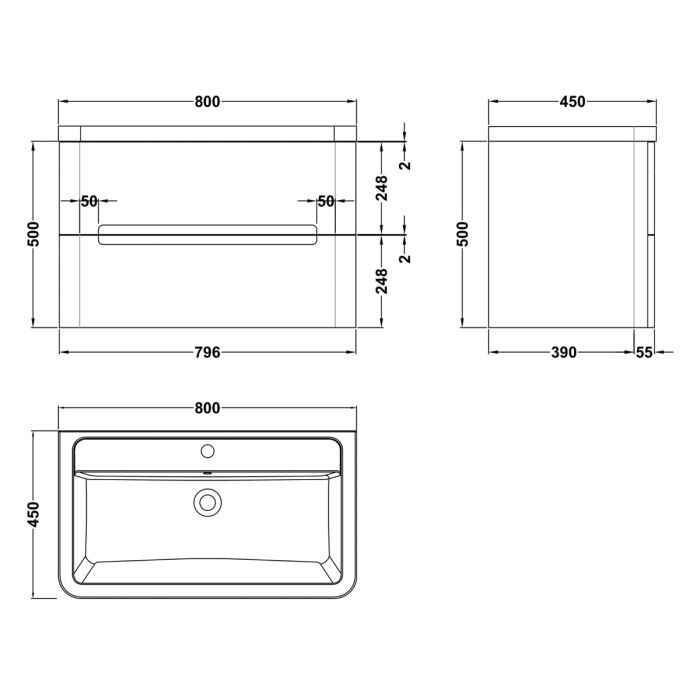 Dezine Nairn 800mm Satin White Stort Hung Vanity Unit