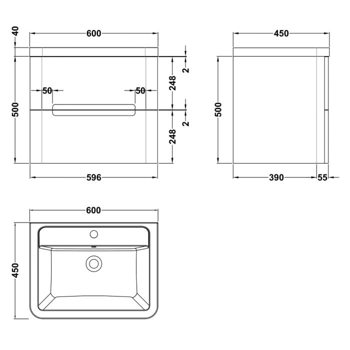 Dezine Nairn 600mm Satin Grey Stort Hung Vanity Unit