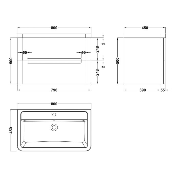 Dezine Nairn 800mm Satin Grey Stort Hung Vanity Unit