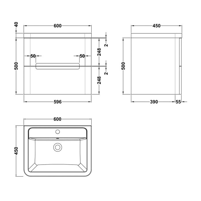 Dezine Nairn 600mm Satin Blue Stort Hung Vanity Unit