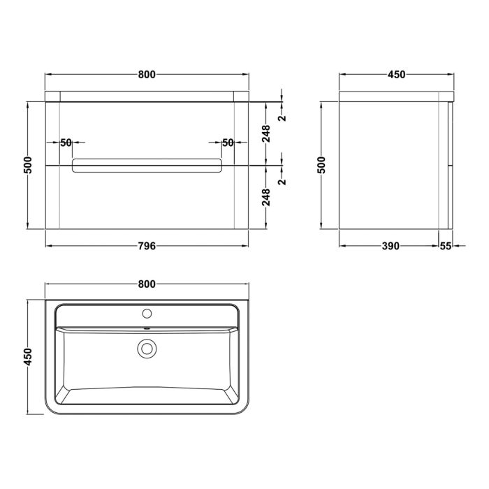 Dezine Nairn 800mm Satin Blue Stort Hung Vanity Unit