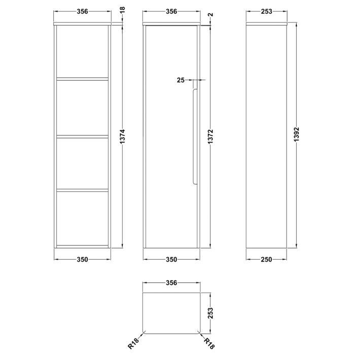 Dezine Nairn 350mm Satin Grey Tall Cupboard