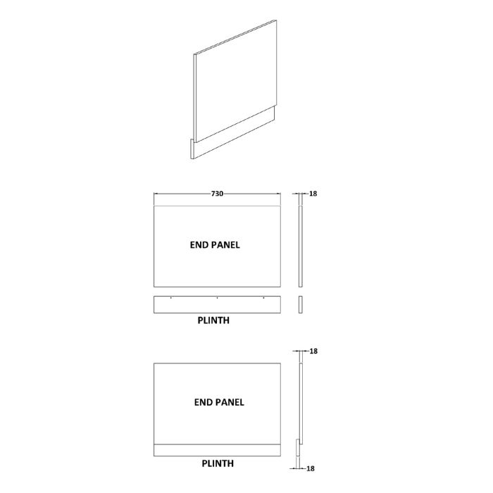 Dezine Charcoal Black Woodgrain 750mm Bath End Panel with Plinth