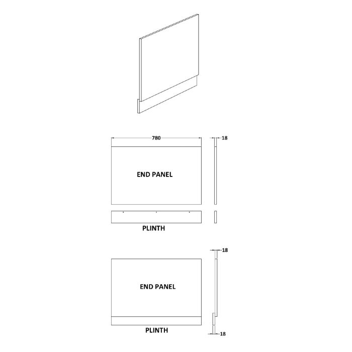 Dezine Charcoal Black Woodgrain 800mm Bath End Panel with Plinth